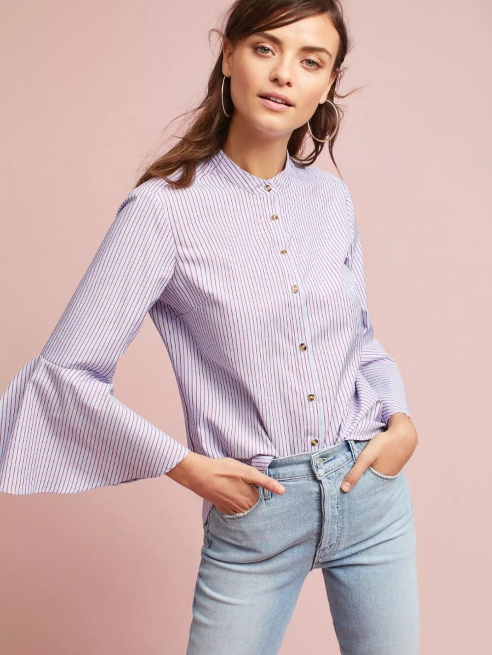 ANTHROPOLOGIE | MAEVE Bell-Sleeve Poplin Buttondown